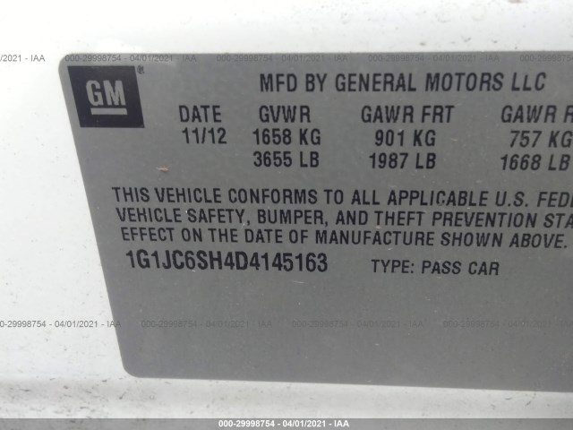 Photo 8 VIN: 1G1JC6SH4D4145163 - CHEVROLET SONIC 