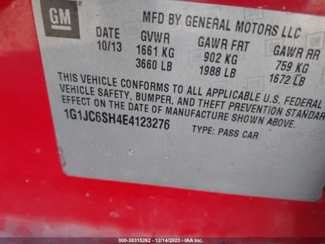 Photo 8 VIN: 1G1JC6SH4E4123276 - CHEVROLET SONIC 