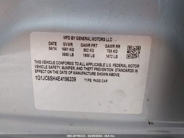 Photo 8 VIN: 1G1JC6SH4E4196339 - CHEVROLET SONIC 