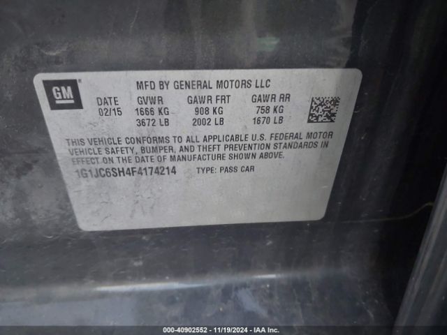 Photo 8 VIN: 1G1JC6SH4F4174214 - CHEVROLET SONIC 