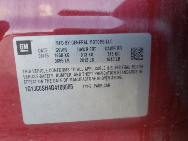 Photo 9 VIN: 1G1JC6SH4G4108005 - CHEVROLET SONIC LT 