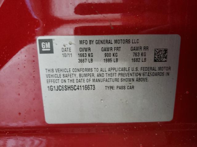 Photo 9 VIN: 1G1JC6SH5C4116673 - CHEVROLET SONIC LT 