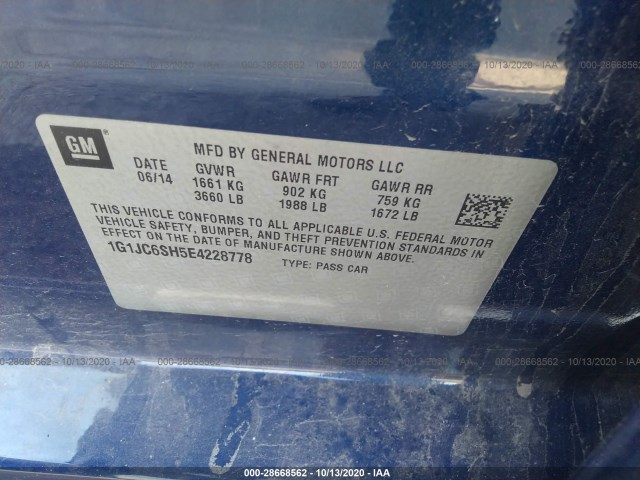 Photo 8 VIN: 1G1JC6SH5E4228778 - CHEVROLET SONIC LT 