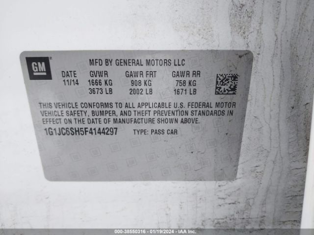 Photo 8 VIN: 1G1JC6SH5F4144297 - CHEVROLET SONIC 