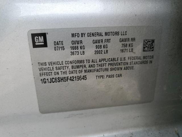 Photo 12 VIN: 1G1JC6SH5F4219645 - CHEVROLET SONIC LT 