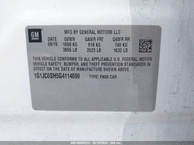 Photo 8 VIN: 1G1JC6SH5G4114699 - CHEVROLET SONIC 