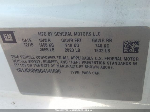 Photo 8 VIN: 1G1JC6SH5G4141899 - CHEVROLET SONIC 