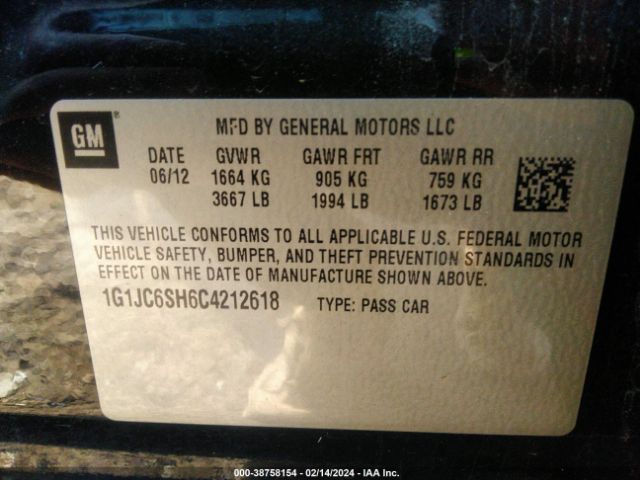 Photo 8 VIN: 1G1JC6SH6C4212618 - CHEVROLET SONIC 