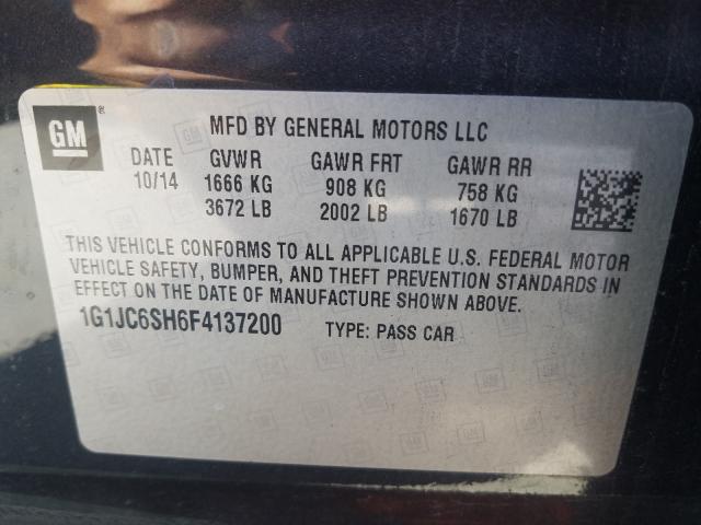 Photo 9 VIN: 1G1JC6SH6F4137200 - CHEVROLET SONIC LT 