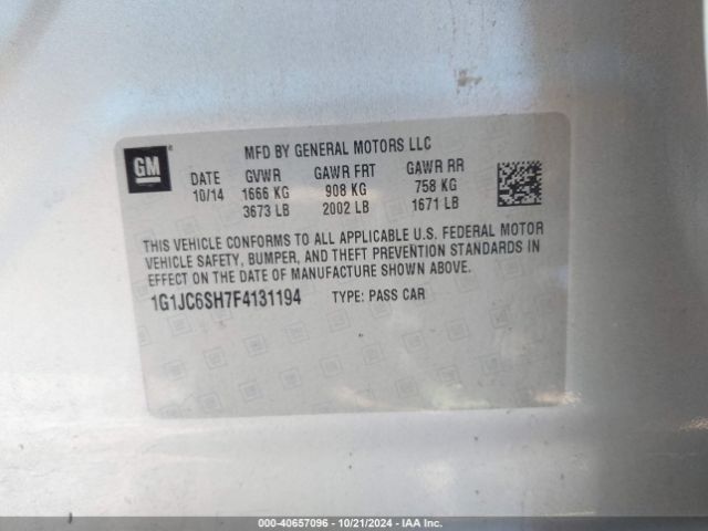 Photo 8 VIN: 1G1JC6SH7F4131194 - CHEVROLET SONIC 