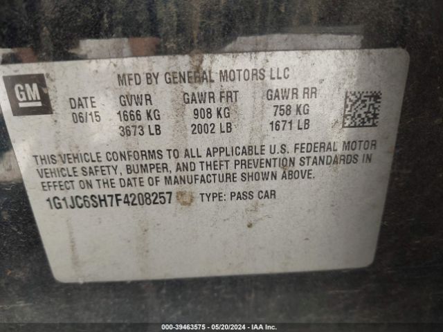 Photo 8 VIN: 1G1JC6SH7F4208257 - CHEVROLET SONIC 