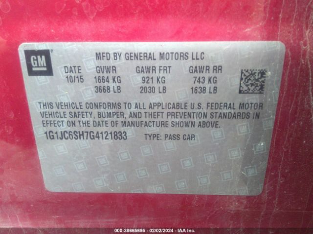 Photo 8 VIN: 1G1JC6SH7G4121833 - CHEVROLET SONIC 