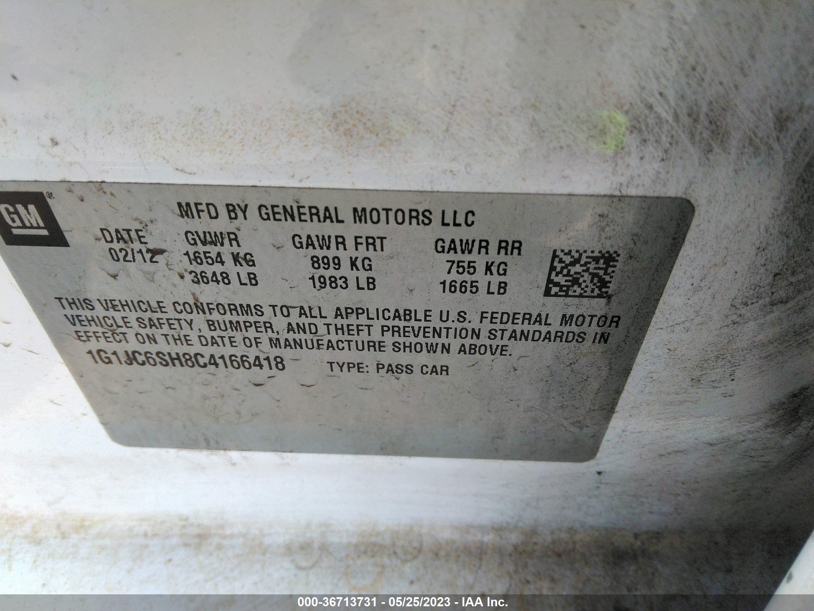 Photo 8 VIN: 1G1JC6SH8C4166418 - CHEVROLET SONIC 