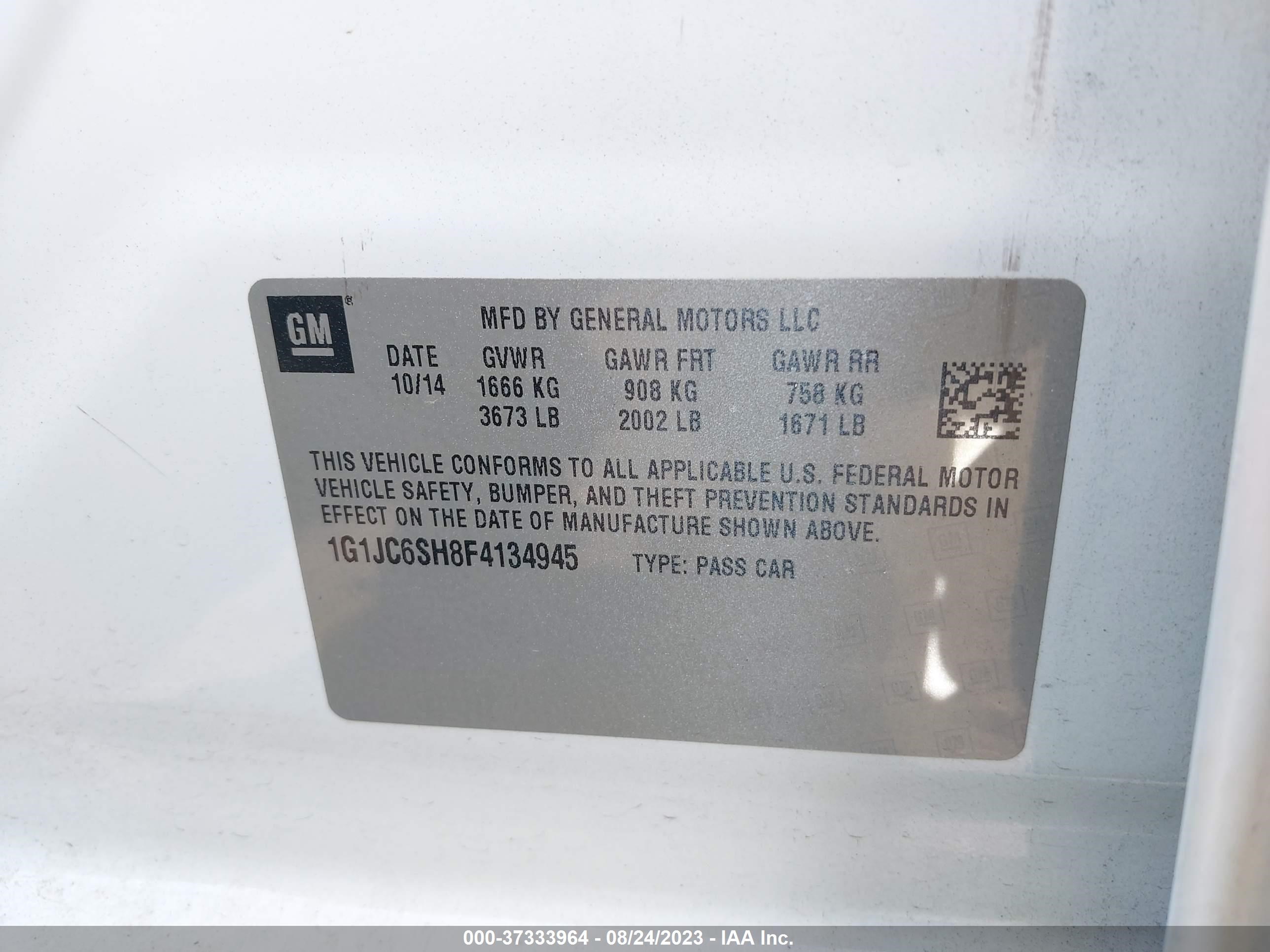 Photo 8 VIN: 1G1JC6SH8F4134945 - CHEVROLET SONIC 