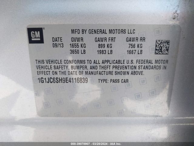 Photo 8 VIN: 1G1JC6SH9E4116839 - CHEVROLET SONIC 