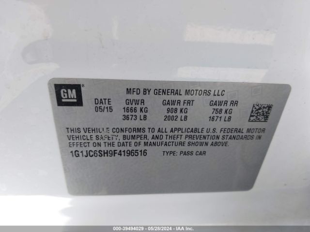 Photo 8 VIN: 1G1JC6SH9F4196516 - CHEVROLET SONIC 