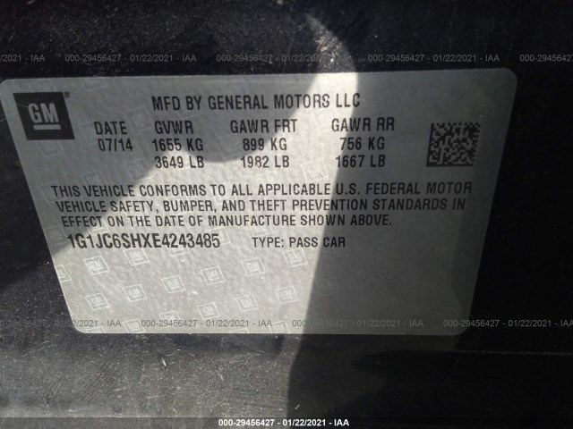 Photo 8 VIN: 1G1JC6SHXE4243485 - CHEVROLET SONIC 