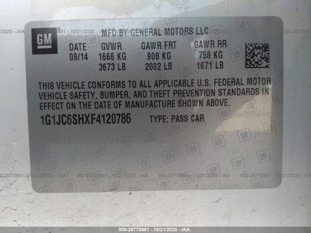 Photo 8 VIN: 1G1JC6SHXF4120786 - CHEVROLET SONIC 