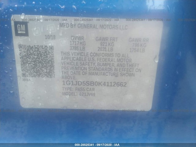 Photo 8 VIN: 1G1JD5SB0K4112662 - CHEVROLET SONIC 