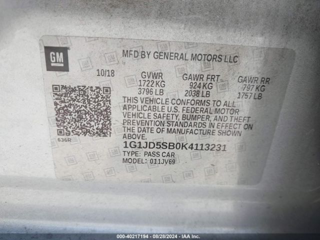 Photo 8 VIN: 1G1JD5SB0K4113231 - CHEVROLET SONIC 