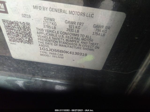 Photo 8 VIN: 1G1JD5SB0K4130319 - CHEVROLET SONIC 