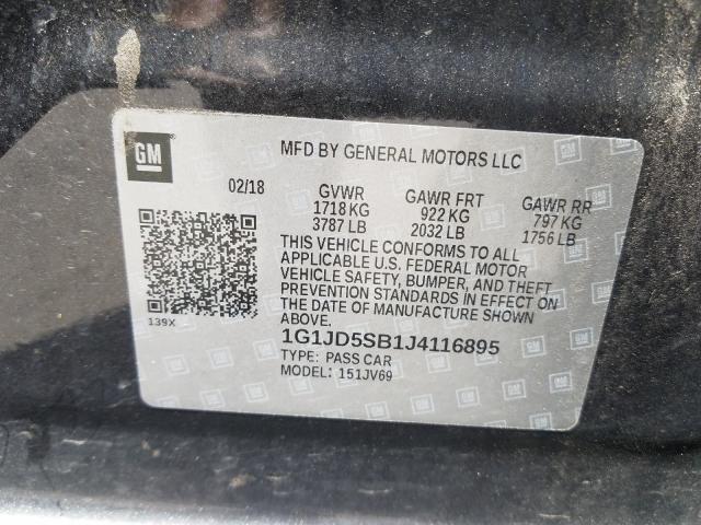 Photo 9 VIN: 1G1JD5SB1J4116895 - CHEVROLET SONIC LT 