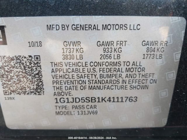 Photo 8 VIN: 1G1JD5SB1K4111763 - CHEVROLET SONIC 