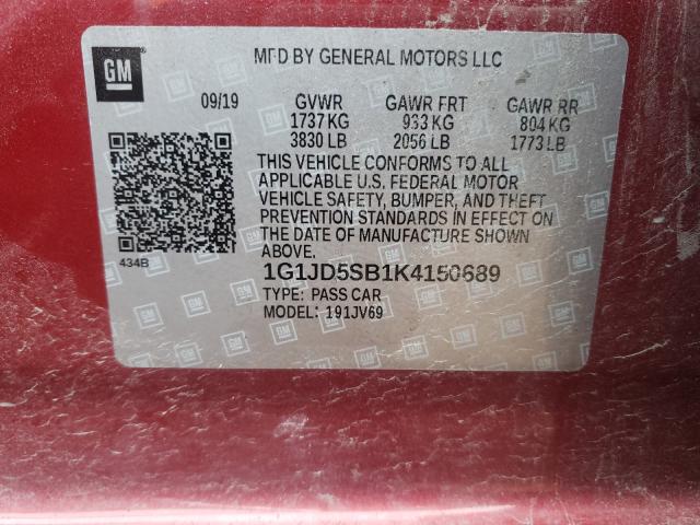 Photo 9 VIN: 1G1JD5SB1K4150689 - CHEVROLET SONIC LT 