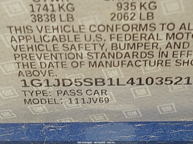 Photo 8 VIN: 1G1JD5SB1L4103521 - CHEVROLET SONIC 
