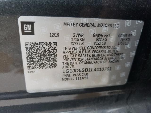 Photo 9 VIN: 1G1JD5SB1L4110761 - CHEVROLET SONIC LT 