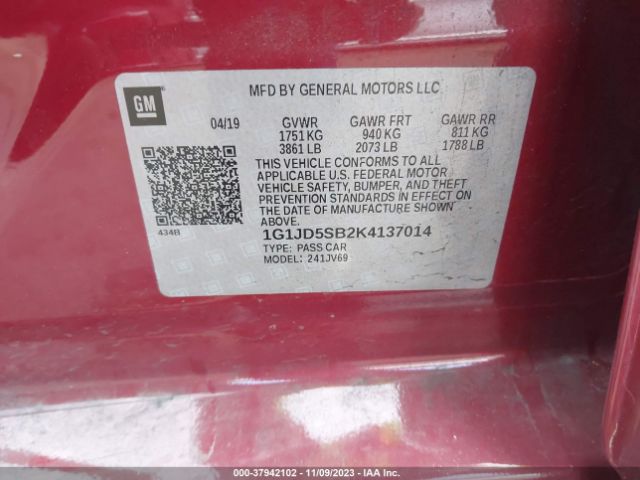 Photo 8 VIN: 1G1JD5SB2K4137014 - CHEVROLET SONIC 