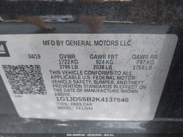 Photo 8 VIN: 1G1JD5SB2K4137546 - CHEVROLET SONIC 