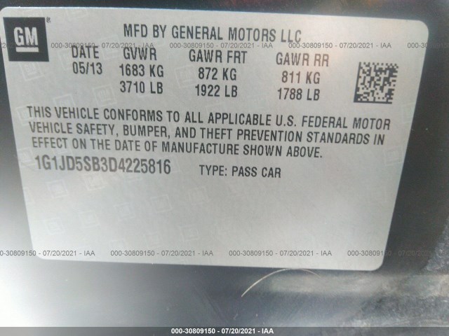 Photo 8 VIN: 1G1JD5SB3D4225816 - CHEVROLET SONIC 