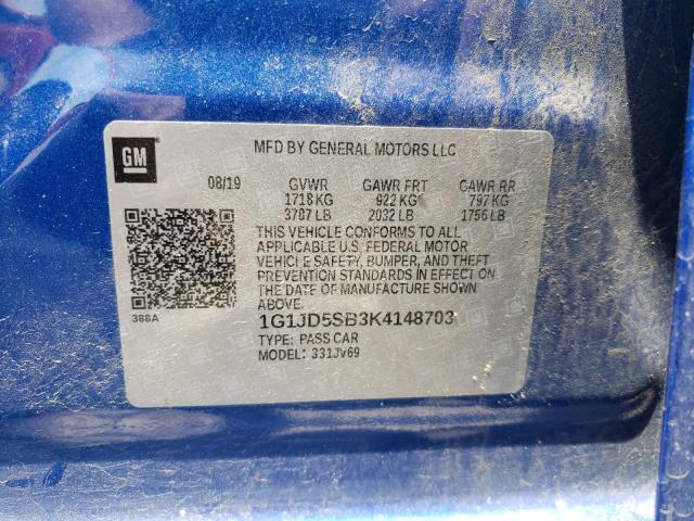 Photo 9 VIN: 1G1JD5SB3K4148703 - CHEVROLET SONIC LT 