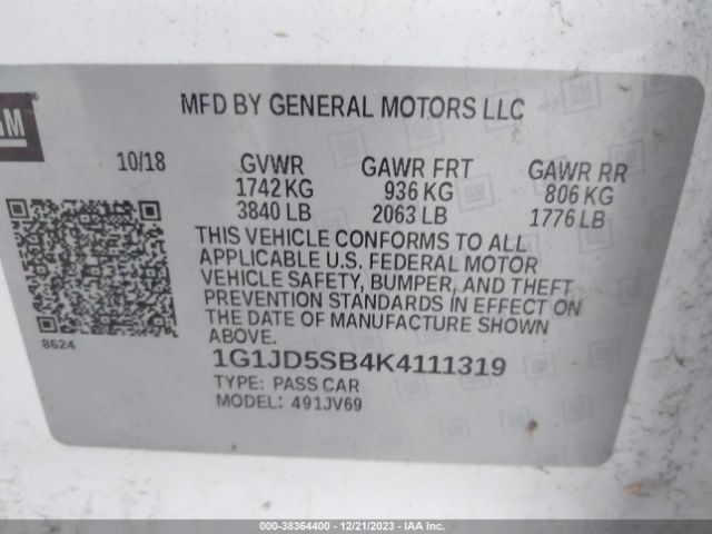 Photo 8 VIN: 1G1JD5SB4K4111319 - CHEVROLET SONIC 