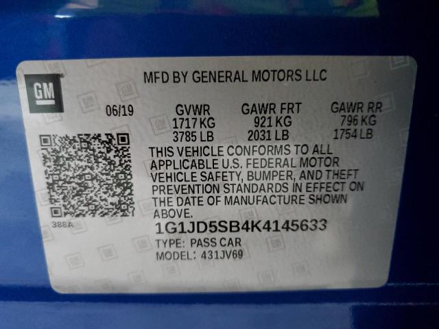 Photo 11 VIN: 1G1JD5SB4K4145633 - CHEVROLET SONIC LT 