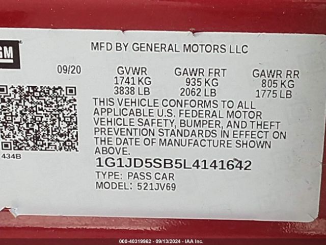 Photo 8 VIN: 1G1JD5SB5L4141642 - CHEVROLET SONIC 