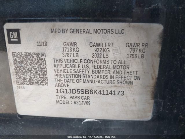 Photo 8 VIN: 1G1JD5SB6K4114173 - CHEVROLET SONIC 