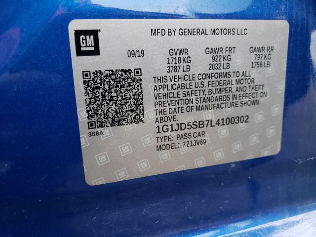 Photo 9 VIN: 1G1JD5SB7L4100302 - CHEVROLET SONIC LT 