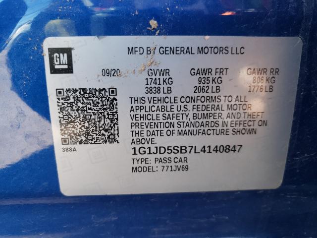 Photo 9 VIN: 1G1JD5SB7L4140847 - CHEVROLET SONIC LT 