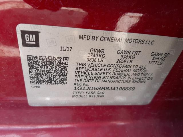 Photo 9 VIN: 1G1JD5SB8J4106669 - CHEVROLET SONIC LT 