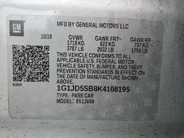 Photo 11 VIN: 1G1JD5SB8K4108195 - CHEVROLET SONIC LT 