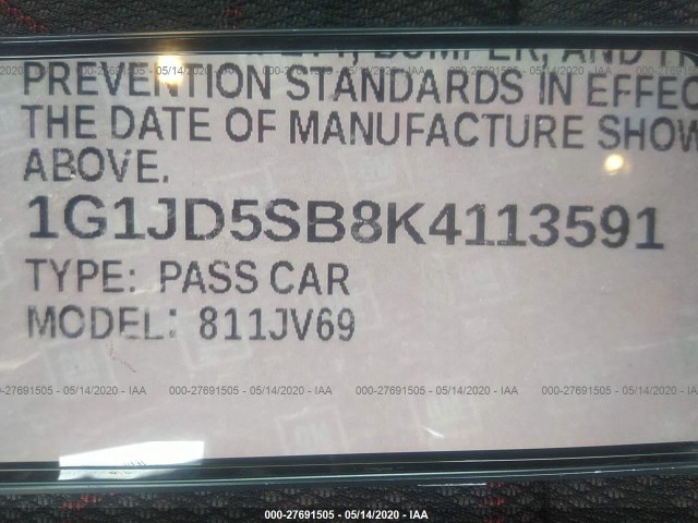 Photo 8 VIN: 1G1JD5SB8K4113591 - CHEVROLET SONIC 