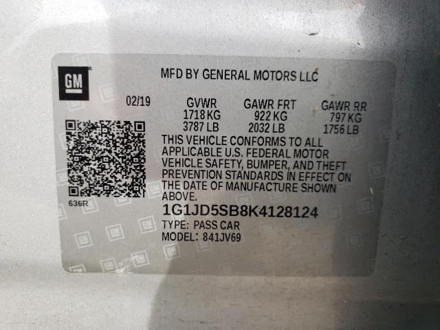 Photo 9 VIN: 1G1JD5SB8K4128124 - CHEVROLET SONIC LT 