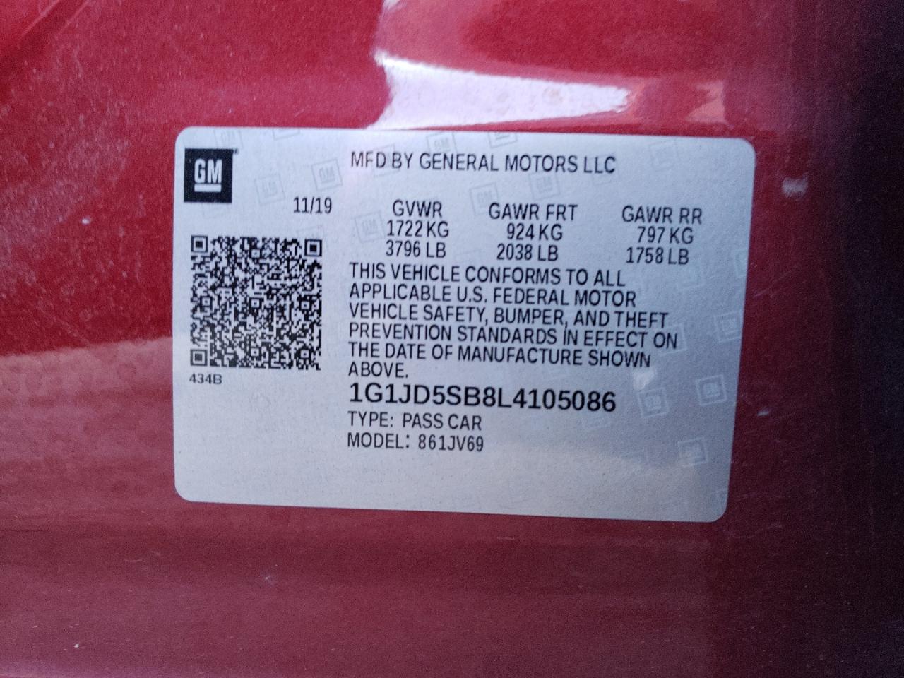 Photo 11 VIN: 1G1JD5SB8L4105086 - CHEVROLET SONIC 