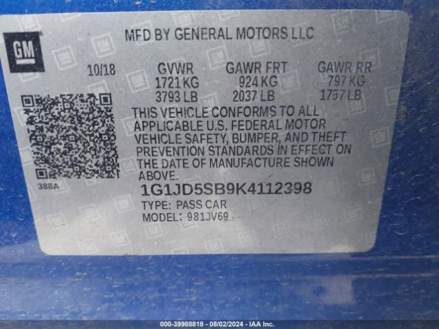 Photo 8 VIN: 1G1JD5SB9K4112398 - CHEVROLET SONIC 