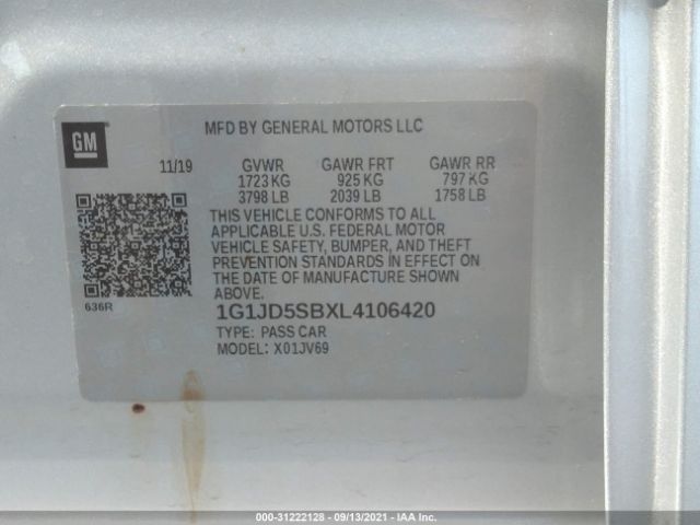 Photo 8 VIN: 1G1JD5SBXL4106420 - CHEVROLET SONIC 