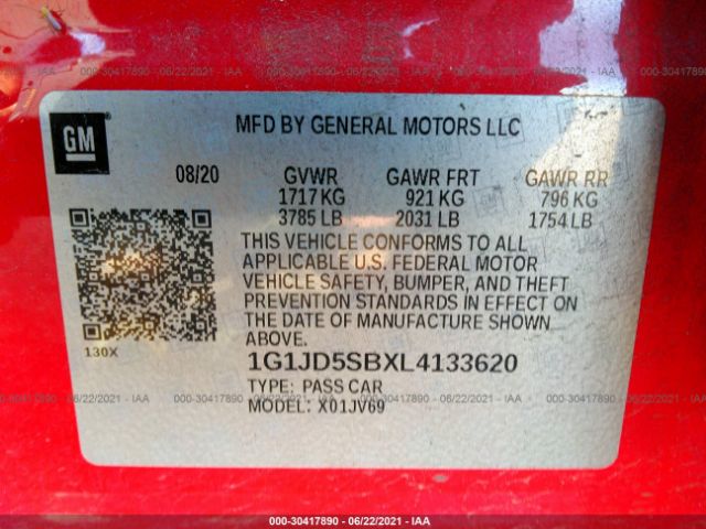 Photo 8 VIN: 1G1JD5SBXL4133620 - CHEVROLET SONIC 