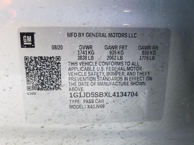 Photo 9 VIN: 1G1JD5SBXL4134704 - CHEVROLET SONIC LT 