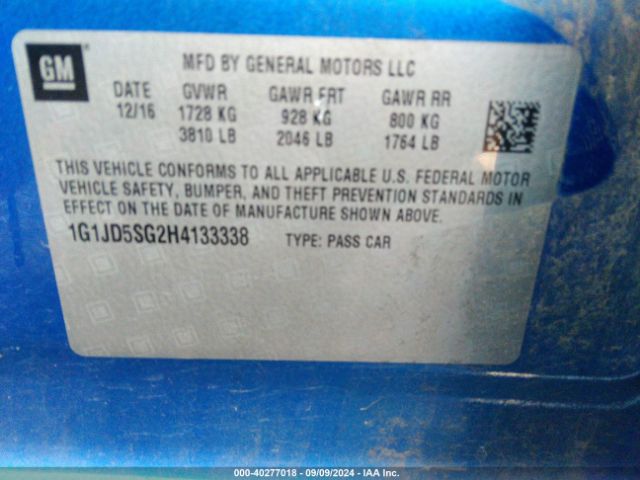 Photo 8 VIN: 1G1JD5SG2H4133338 - CHEVROLET SONIC 